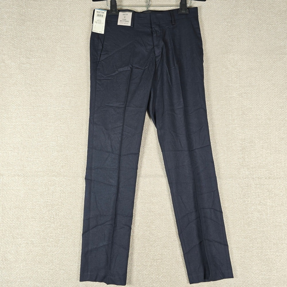 Kenneth Cole Reaction Mens Stretch Slim Fit Flex‎ Waistband Pants Navy 31x30